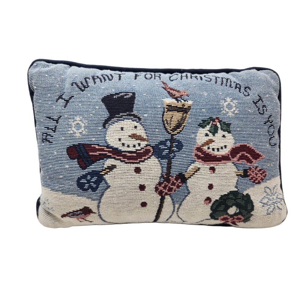 Vtg Cottagecore Decorative Christmas Snowmen Throw Pillow Holiday Decor 12x8x4